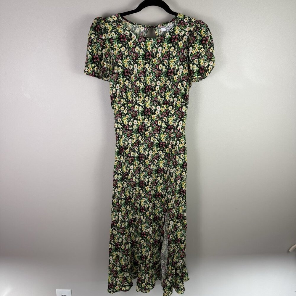 AFRM Los Angeles Floral Midi Dress Jamie Open Back Short Sleeve Slit Size S - Picture 2 of 9